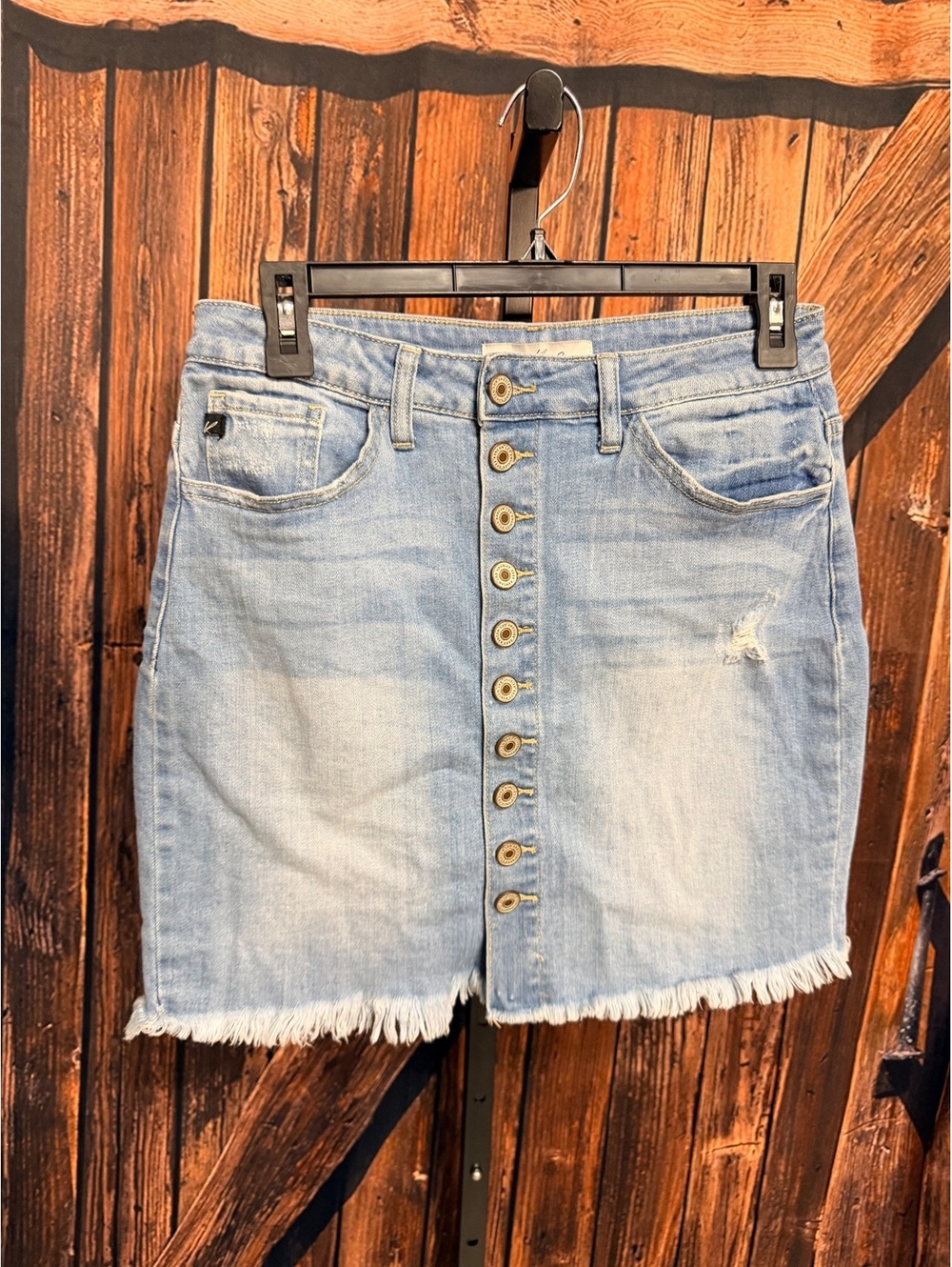 KanCan Light Wash Denim Button Front Skirt Size M
